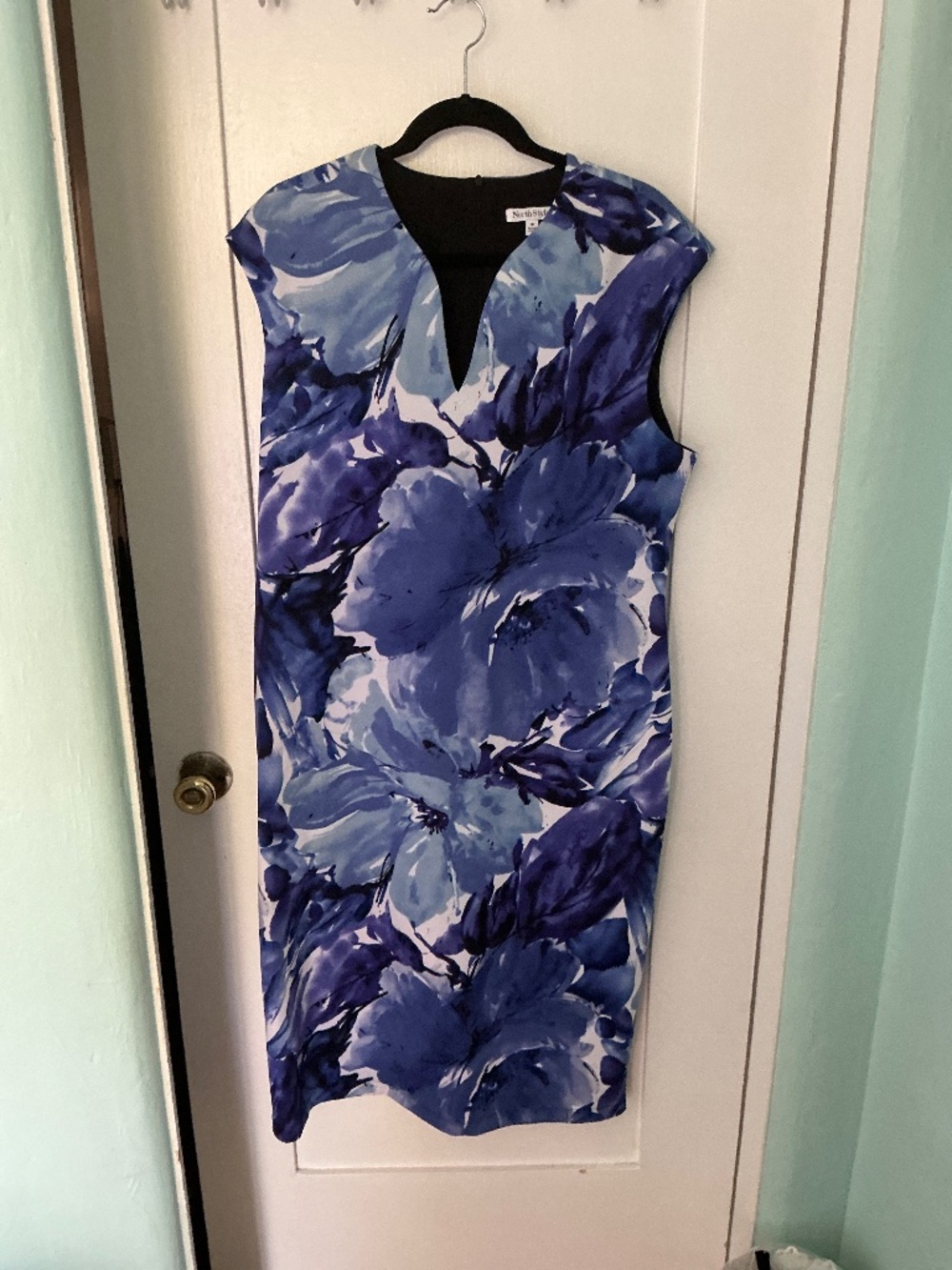 NorthStyle Size 18 Blue Floral Sheath Dress Sleeveless Elegant Midi